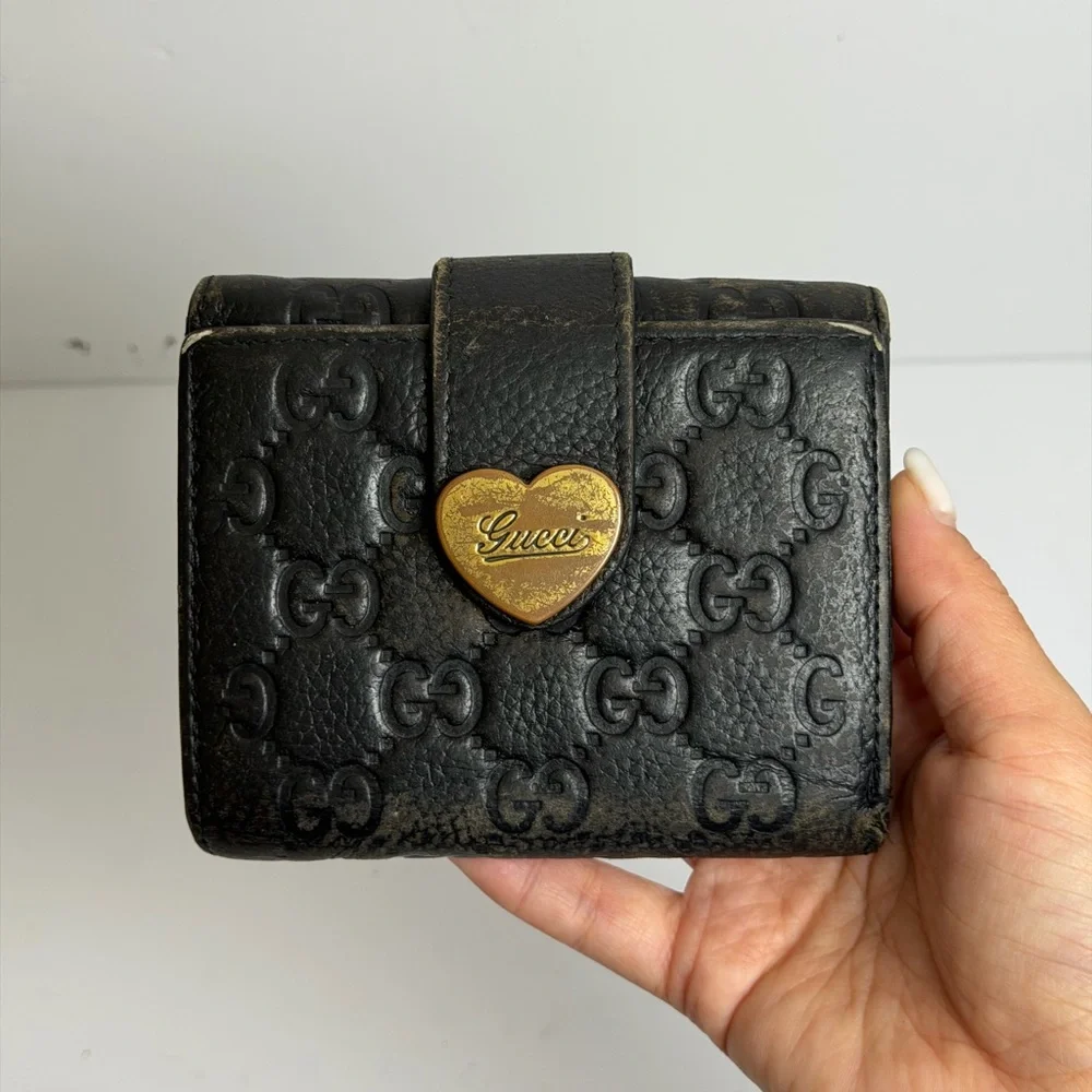 Gucci Guccissima Heart Embossed Black Leather Wallet